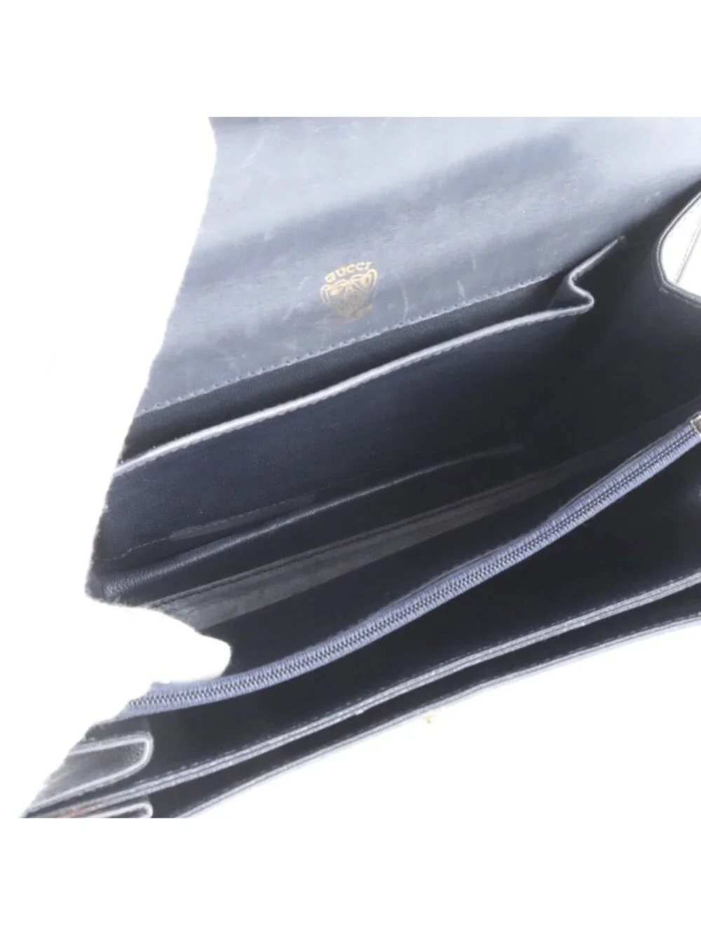 Gucci Vintage Leather Handbag Tote Navy Ebm - Picture 7 of 11